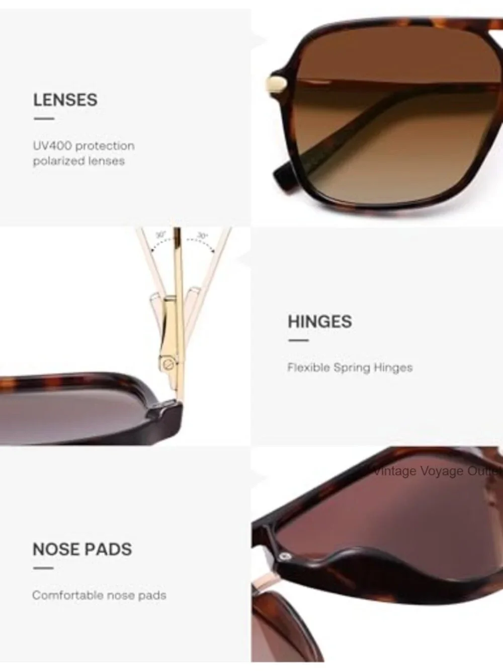 Square Aviator Sunglasses Polarized Plastic Frame Double Bridge
